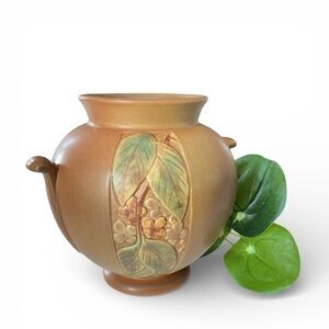 Vintage Weller Pottery Velva Vase Rose Bowl Brown Burnt Orange Signed